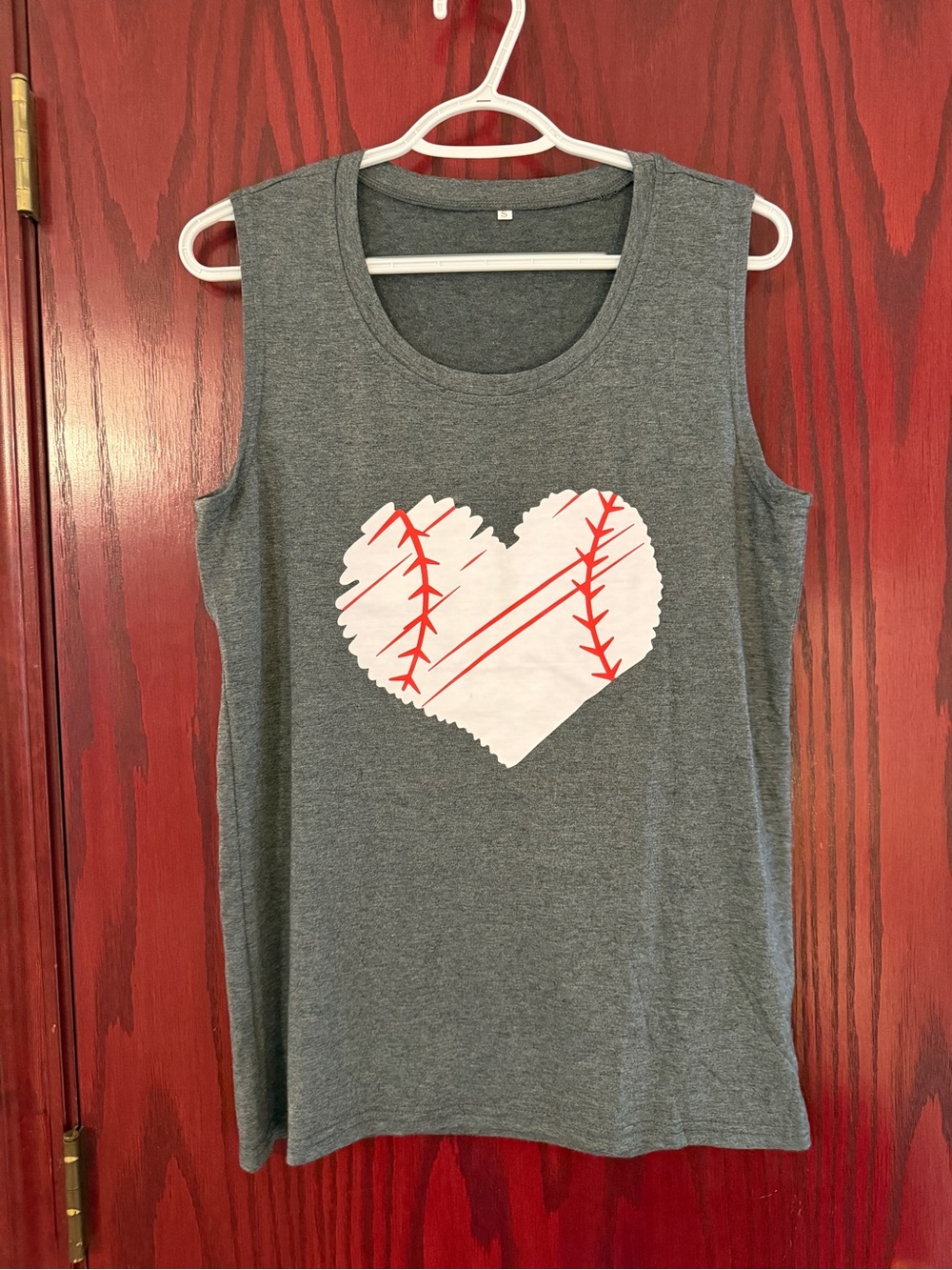Girls' Gray Sleeveless Top with White & Red Baseball Heart